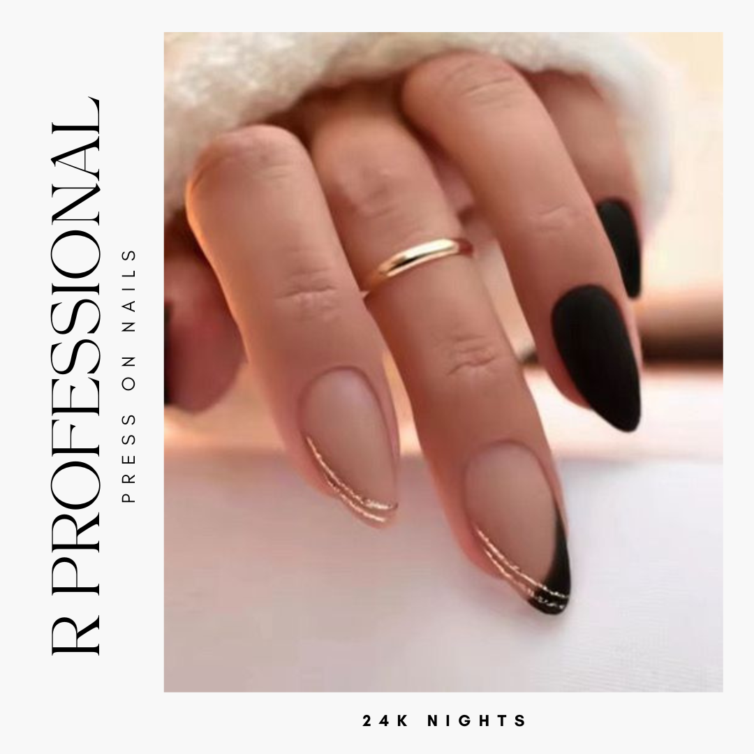 R PROFESSIONAL Press-On Nails – 24-Piece Set –24K nights
