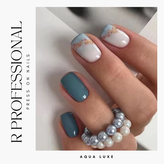 R PROFESSIONAL Press-On Nails – 24-Piece Set – Aqua Luxe